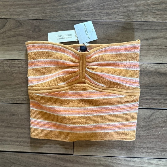 NWT! American Eagle | Size L (Fits S/M) | Orange & Pink Striped Tube Top - Picture 2 of 7